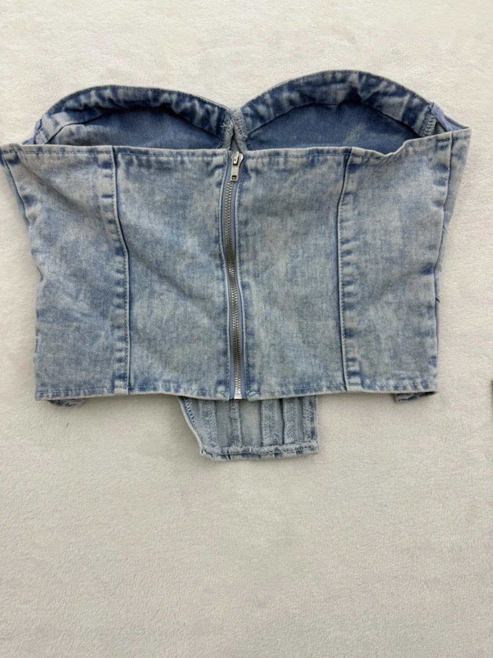 PrettyLittleThing denim corset top Size US 10 Light Blue Acid Wash Festival - Picture 7 of 7